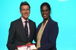 India’s former athlete PT Usha honoured with Vetran Pin by IAAF in 52nd IAAF Congress in Doha, Qatar