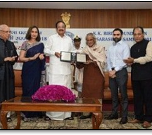 Venkaiah Naidu conferred Telugu poet K Siva Reddy with 28th Saraswati Samman award